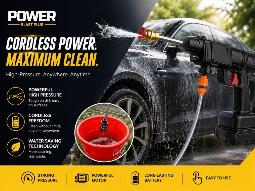 Power Blast Plus Portable High Pressure Cleaner - Cordless Car Washer